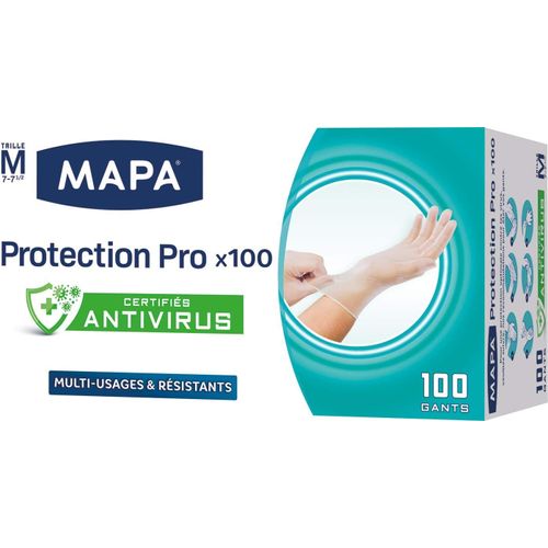 LETNERNY-Gants Protection Pro X 100 - Gants Fins En Vinyle Non-Poudrés Et Sans Latex - Recyclables Avec Terracycle - Certifiés Antivirus - Boîte Distributrice De 100 Gants - Taille M