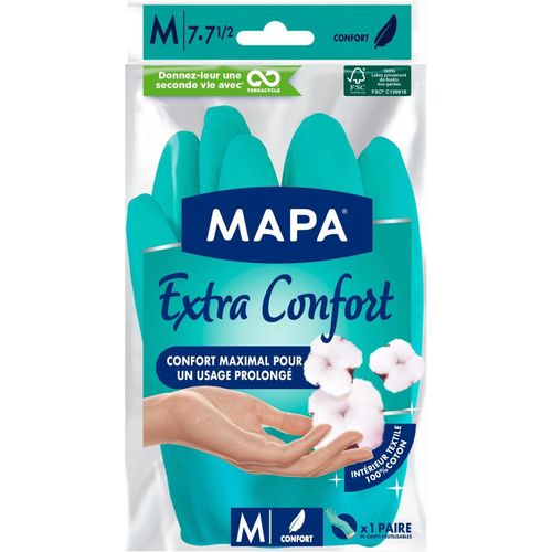 Letnerny-Mapa - Extra Confort - Gants De Ménage En Latex Doublure Textile 100% Coton - Confortables Et Résistants Pour Un U Prolongé - 1 Paire - Taille M