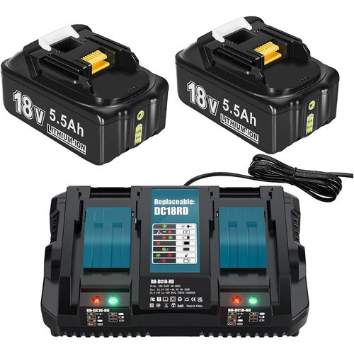 wagner-Dc18Rd Lot De 2 Batteries De Rechange 18 V 5500 Mah Pour Makita Bl1860 Bl1860B Bl1850B Bl1850 Bl1840B Bl1830B Lxt-400