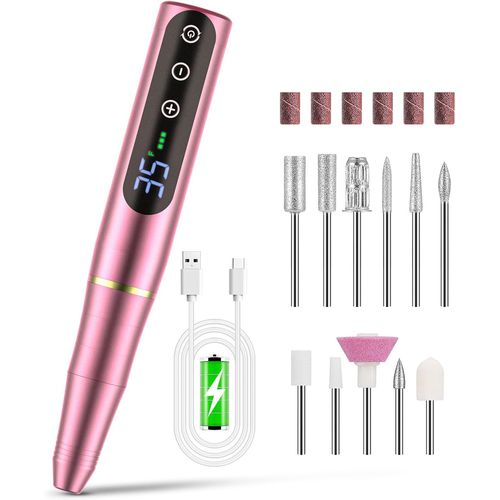 Letnerny-Lime Ongle Electrique Professionnel, Ponceuse Pour Ongles ¿¿Lectrique Portable Kit De Manucure Et P¿¿Dicure ¿¿Lectrique 11 En 1,Ponceuse Pour Ongles Usb Rechargeable 35000rpm R¿¿Glable (Rouge)
