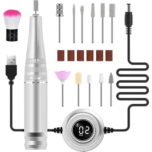 Letnerny-Lime A Ongle Electrique, 35000rpm Ponceuse Pour Ongles Professionnel Ongles Manucure Machine, Puissant Moteur 11 In 1 Portable Kit De Manucure Pedicure Salon Et Maison (Argent) 