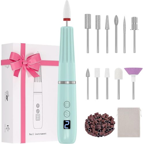Letnerny-Fra S À Ongles Électriques Sans Fil, 12 En 1 Nail Drill Kits D'outils De Manucure Pédicure Professionnel, 5 Vitesses, Lumière Led, Lime À Ongles À Batterie Ponceuse Pour Ongles (Vert) 
