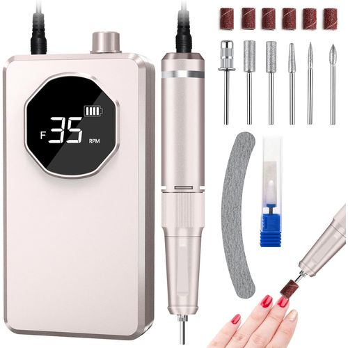 Letnerny-Ponceuse À Ongles Électrique Sans Fil Pour Ongles En Gel 35 000 Tr/Min Avec Affichage Lcd Réglable F/R Sens De Rotation Pour Ongles En Acrylique Et Cuticules 