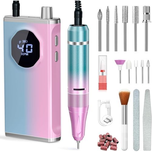 Letnerny-Ponceuse Pour Ongles Professionnelle, Lime À Ongle Electrique Rechargeable 40000 Tours Puissante Silenceuse Avec 12 Embouts Et Affichage De Led Pour Manucure Pédicure Pour Salon/Maison 