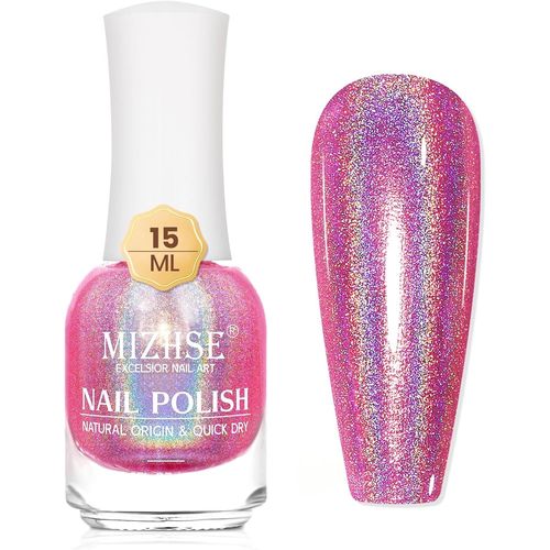 Letnerny-Vernis À Ongles Rose Pailleté, À Séchage Rapide, Métallisé, Arc-En-Ciel, Paillettes Brillantes, Holographique, Sans Lampe Uv, 15 Ml