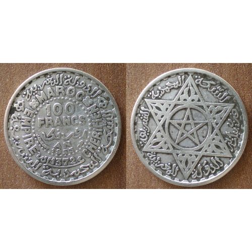 Maroc 100 Francs 1953 1372 Piece Argent Empire Cherifien Roi Mohammed V
