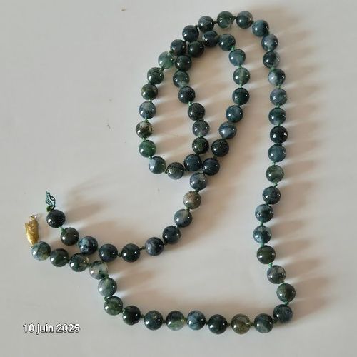 Grand Collier En Perles De Pierre Malachite, Pierre Naturelle