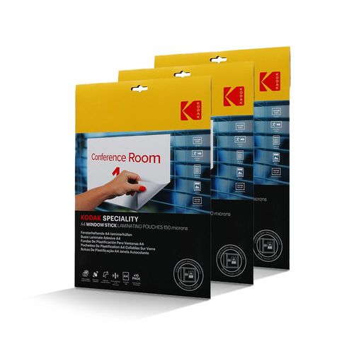 Kodak Pochettes De Plastification A4 Window Stick ¿ Lot De 3 X 10 Feuilles (20 Total), 150 Microns, Auto-Adhésives, Format A4 ¿ Modèle Kd-Lma4rw-Pk10c