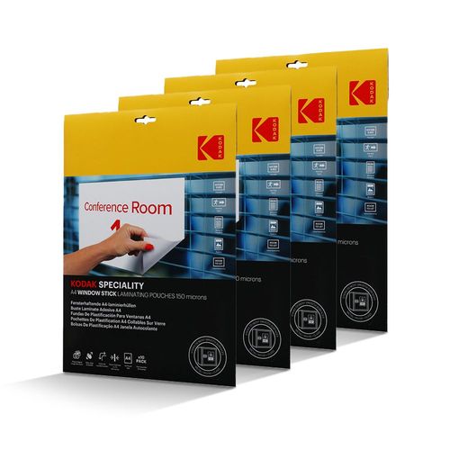Kodak Pochettes De Plastification A4 Window Stick ¿ Lot De 4 X 10 Feuilles (20 Total), 150 Microns, Auto-Adhésives, Format A4 ¿ Modèle Kd-Lma4rw-Pk10c