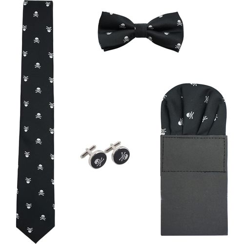 Men's 6 Cm Narrow Tie & Bow Tie & Pocket Handkerchief 3 In 1 Sets Yuppie Business Casual Fashion-Skull Pattern.[K285]