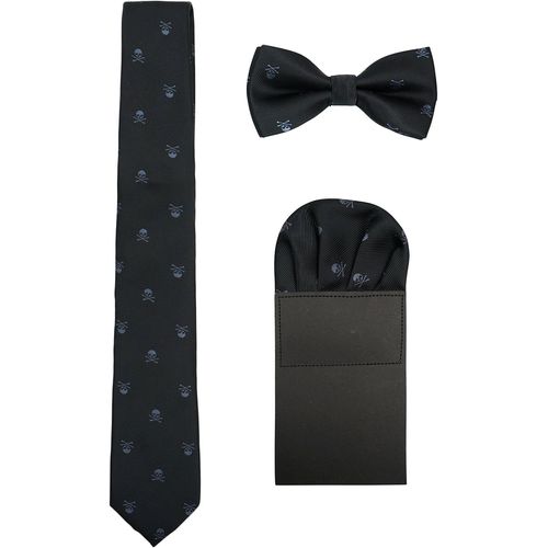 Men's 6 Cm Narrow Tie & Bow Tie & Pocket Handkerchief 3 In 1 Sets Yuppie Business Casual Fashion-Skull Pattern.[K286]