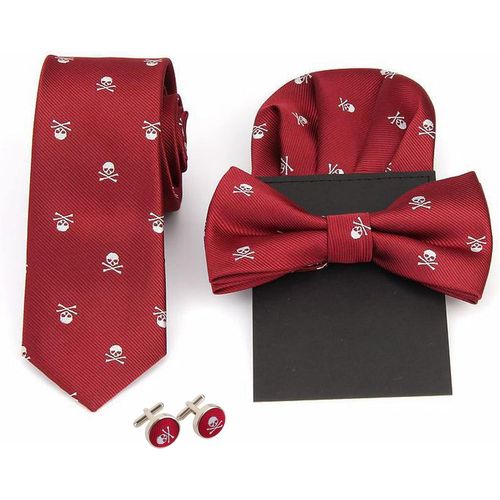Men's 6 Cm Narrow Tie & Bow Tie & Pocket Handkerchief 3 In 1 Sets Yuppie Business Casual Fashion-Skull Pattern.[K284]