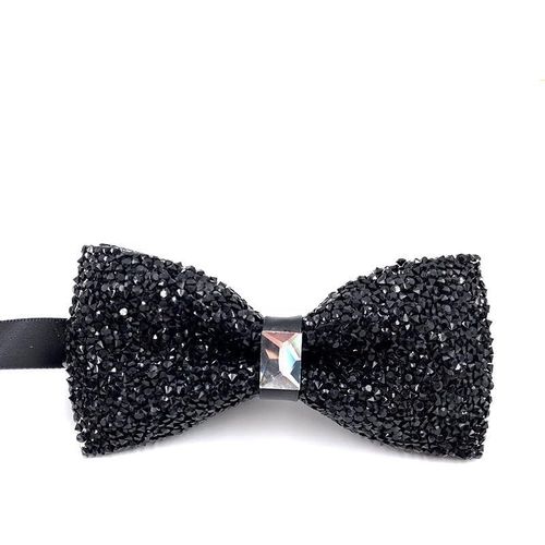 Men's Bow Tie Pre-Tied Rhinestone Bow Tie With Adjustable Length For Wedding Party (Black)