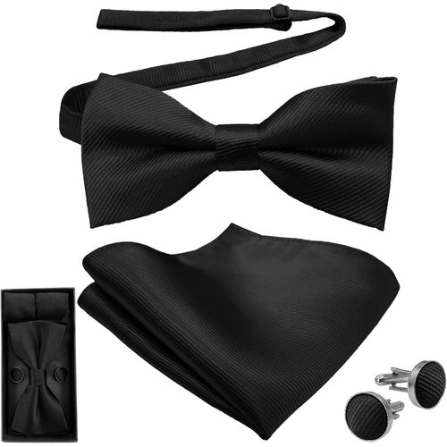 Noeud Papillon Homme Couleur Unie Réglable Pré-Noué Noeud Papillon Boutons De Manchette Et Carré De Poche Avec Boîte Cadeau De Mariage Party.[K526]