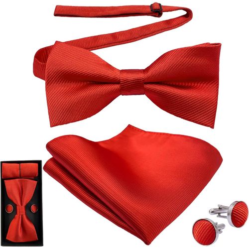 Noeud Papillon Homme Couleur Unie Réglable Pré-Noué Noeud Papillon Boutons De Manchette Et Carré De Poche Avec Boîte Cadeau De Mariage Party.[K527]