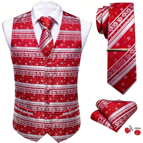 Mens Christmas Waistcoat Set With Bow Tie And V Neck Vest For Party Snowflake Christmas Tree.[K626]