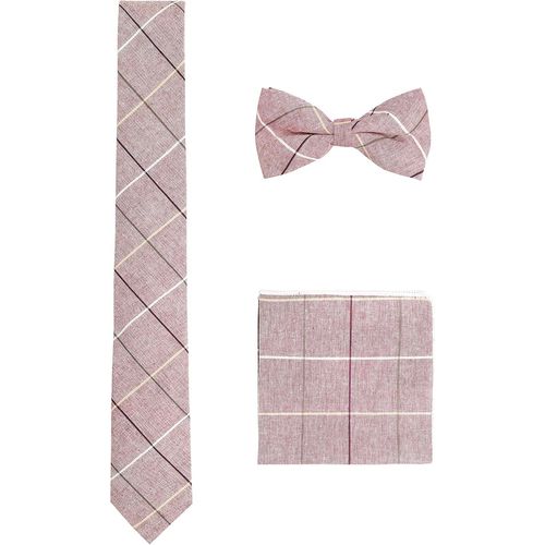 Men's Classic Cotton Bow Tie & Narrow Tie 6cm & Pocket Handkerchief 3 In 1 Casual Set.[K370]