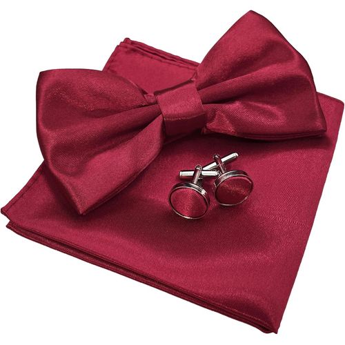 Noeud Papillon Homme Couleur Unie Réglable Pré-Noué Noeud Papillon Boutons De Manchette Et Carré De Poche Avec Boîte Cadeau De Mariage Party.[K530]