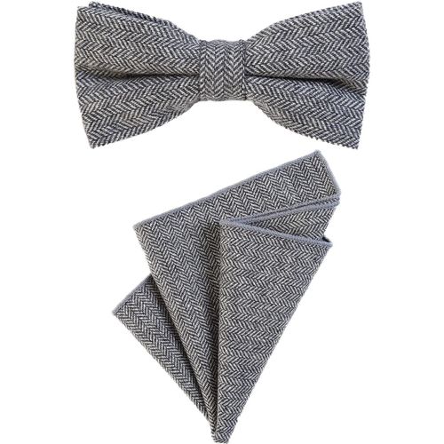 Men's Bow Tie 12 X 6 Cm With Matching Coloured Suit Pouch 23 X 23 Cm Both In Cotton Tweed Look Check.[K402]