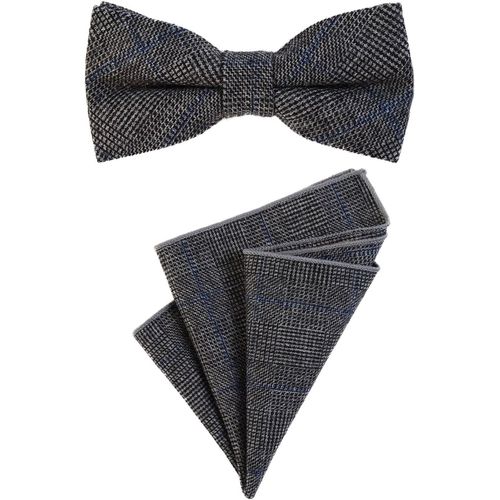 Men's Bow Tie 12 X 6 Cm With Matching Coloured Suit Pouch 23 X 23 Cm Both In Cotton Tweed Look Check.[K403]