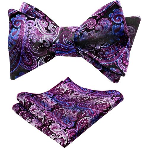 Men's Jacquard Paisley Pattern Bow Tie With Handkerchief Set.[K394]