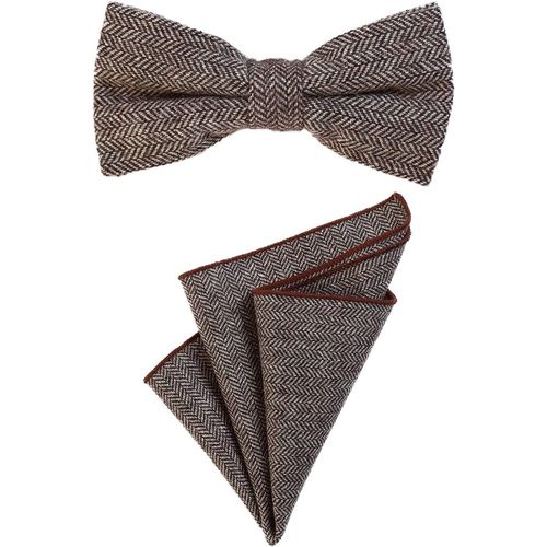Men's Bow Tie 12 X 6 Cm With Matching Coloured Suit Pouch 23 X 23 Cm Both In Cotton Tweed Look Check.[K406]