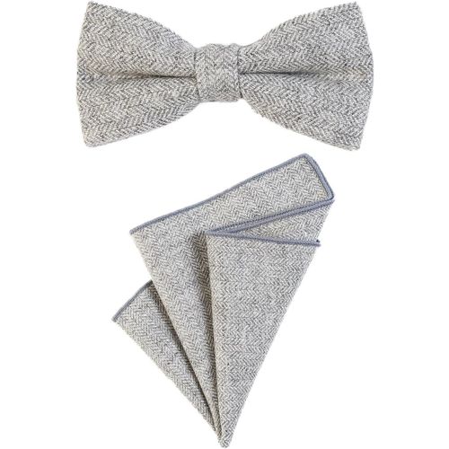 Men's Bow Tie 12 X 6 Cm With Matching Coloured Suit Pouch 23 X 23 Cm Both In Cotton Tweed Look Check.[K404]