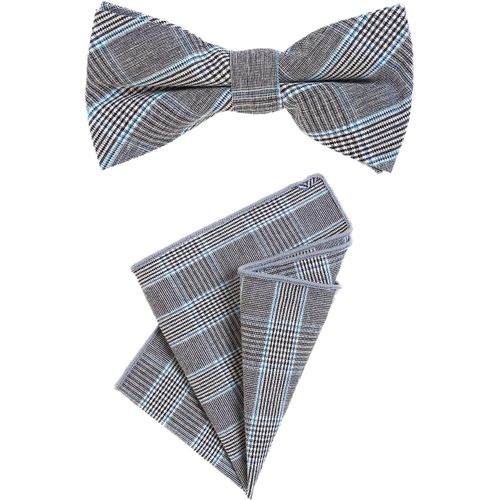 Men's Bow Tie 12 X 6 Cm With Matching Coloured Suit Pouch 23 X 23 Cm Both In Cotton Tweed Look Check.[K405]