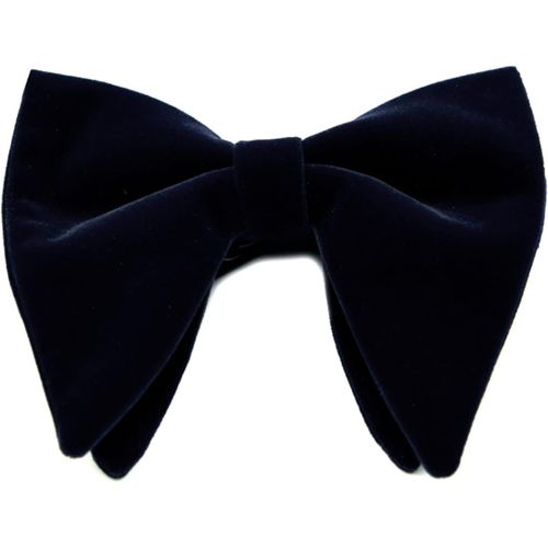 Men Velvet Vintage Double Layer Pre-Tied Handmade Bow Tie Sequins Solid Color Tuxedo Large Oversized Length Adjustable Tie Navy Blue