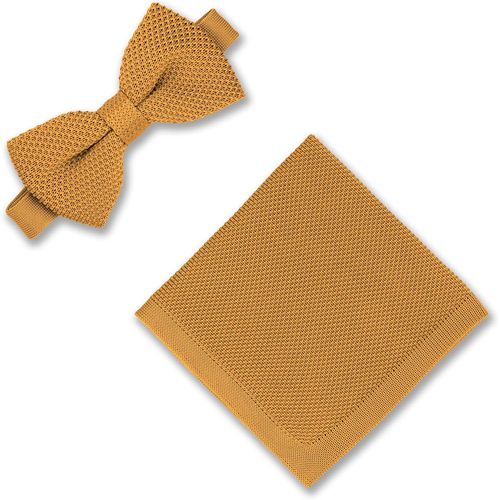 Men's Knitted Bow Tie And Pocket Square Set From Solid Colors Bow Tie And Matching Handkerchief For All Occasions.[K559]
