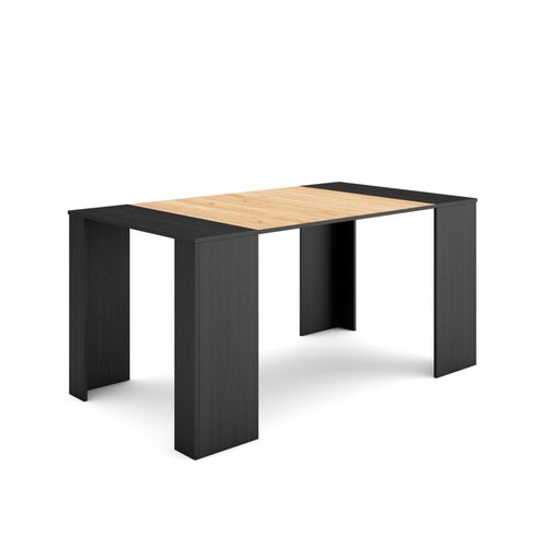 Table Console Extensible | Console Meuble | 160 | Pour 8 Personnes | Table À Manger | Style Moderne | Noir Et Chêne
