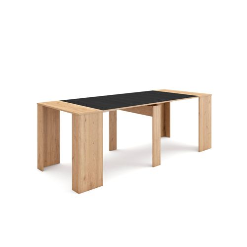 Table Console Extensible | Console Meuble | 220 | Pour 10 Personnes | Table À Manger | Style Moderne | Chêne Et Noir