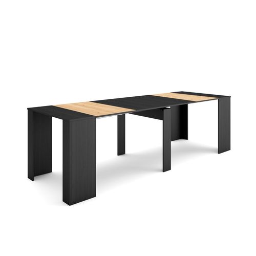 Table Console Extensible | Console Meuble | 260 | Pour 12 Personnes | Table À Manger | Style Moderne | Noir Et Chêne