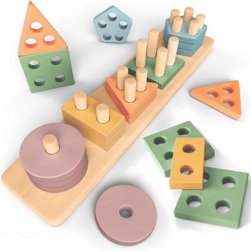 Ensemble de jeu en bois 3 en 1 - Trier et empiler les jouets - Jeu sensoriel  - Pêche