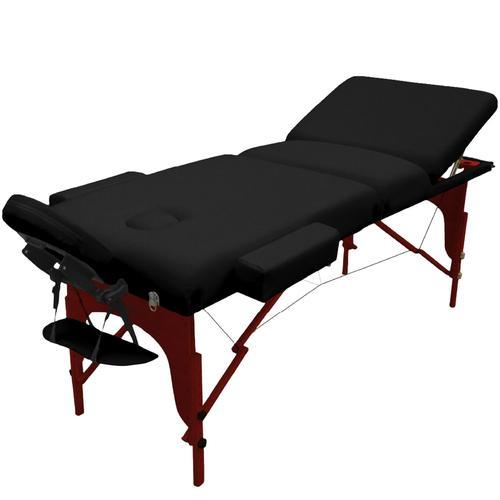 Vivezen - Table De Massage 15 Cm Pliante 3 Zones En Bois Foncé Avec Panneau Reiki + Accessoires Et Housse De Transport - Noir