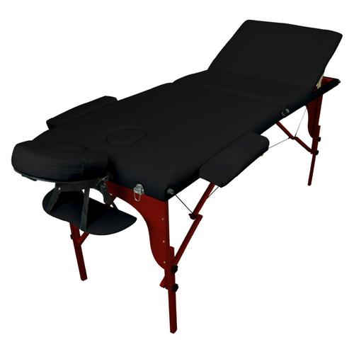 Vivezen - Table De Massage Pliante 3 Zones En Bois Foncé Avec Panneau Reiki + Accessoires Et Housse De Transport - Noir