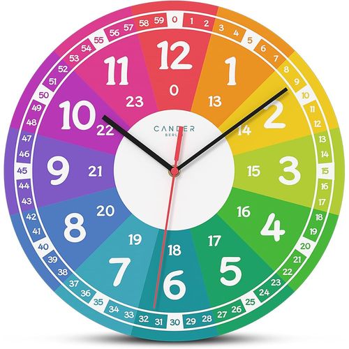 MNU 7930 R 12"" Silent Wall Clock MDF for Boys and Girls Bedroom,No Ticking Noise,Multi-Colour,12