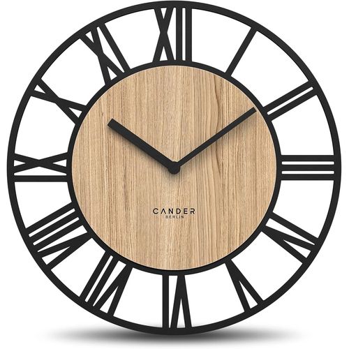 MNU 2740 R XXL Silent Modern Silent Wooden Wall Clock 40 cm Oak Veneer No Ticking Noise for Kitchen Living Room Analogue Vintage