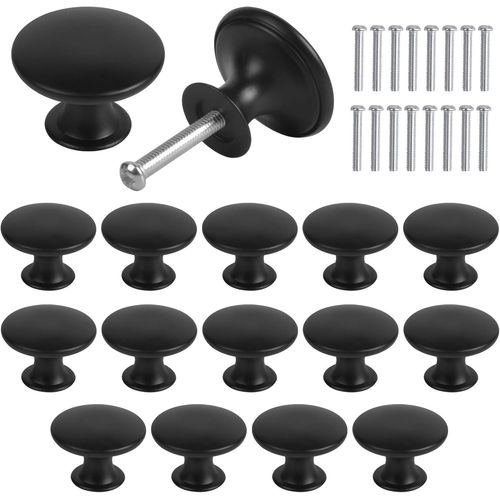 16 X Vintage Cupboard Knobs,30 Mm Drawer Door Handle,Round Furniture Knobs,Door Knobs,Furniture Handles For Kitchen Cabinets,Bedside Tables (Black)
