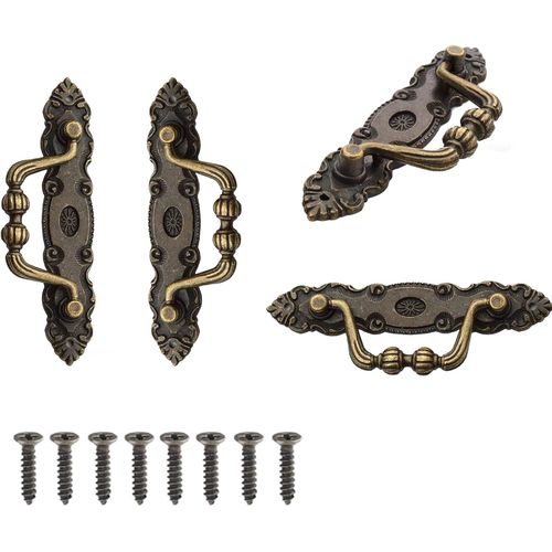 4 Pack Vintage Furniture Handles Zinc Alloy Antique Bronze Furniture Handles With Screws For Furniture Drawer Kitchen Bathroom Wardrobe Dressing Table