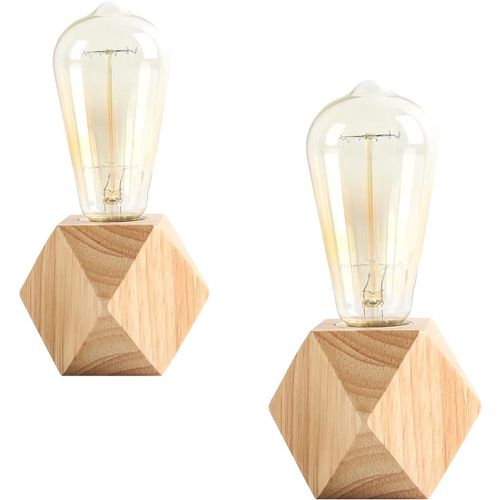 2 Pieces Small Table Lamp Bedside Lamp With Wooden Diamond Base Next To Lamp,E27 60w Perfect For Bedroom,Living Room Or Office (No Bulb)