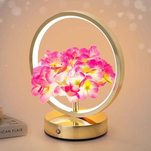 Hydrangea Decoration Flower Lamp Touch Table Lamp Rechargeable Wireless Table Lamp 3 Way Dimmable Small Bedside Lamps For Living Room,Office,Home Decor Birthday Gifts For Mom