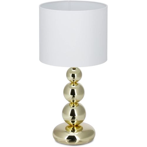 Table Base Metal Bedside Lampshade Fabric Ball Design,Hxd: 50 X 25 Cm,Gold,White/Gold