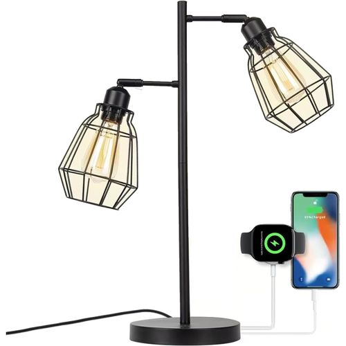 Desk Lamp With 2 Usb Charging Ports Black Metal Industrial Table Lamp Floor Lamp Rustic Modern Vintage Work Lamp For Bedroom Office Living Room
