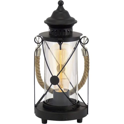Table Lamp,Vintage Table Lamp,Lantern,Bedside Lamp Made Of Steel And Fabric,Colour: Black,Glass: Clear,Socket: E27,Switch Included