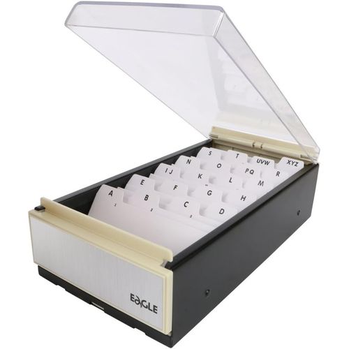Business Card Holder,Storage Up To 600 Cards,Box Size: 10.2 X 21.4 X 2 1/2,Metal/Plastic (Black/Clear)
