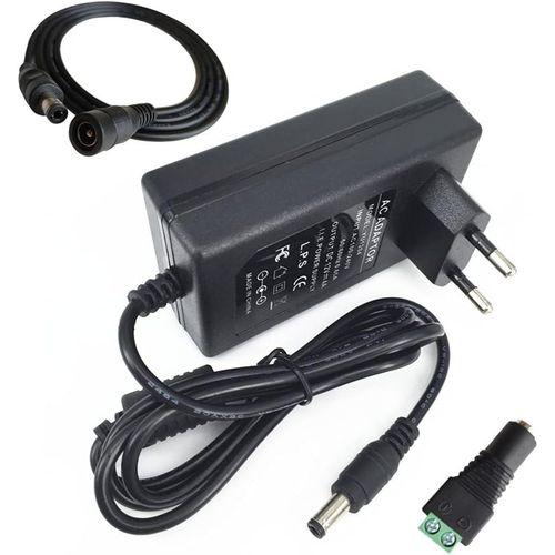 Eleidgs DC Adapter 12 V 4 A 48 W Charger 5.5x2.1/2.5 mm Wall Power Supply for LED Strip (Power Supply) + 1 M Extension Cable Female to Male + DC Female Jack Plug