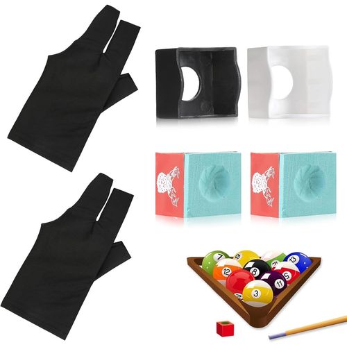 Gants de billard élastiques à 3 doigts ¿ Gant de sport pour la main gauche avec 2 jeux de craies de piscine et porte-craie,accessoires de queue de billard