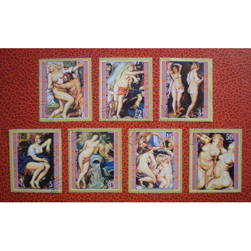 Lot De 7 Timbres Oblitérés - Guinée Équatoriale - Peinture - Tableaux De Nu - Oeuvres Majeures De Rubens