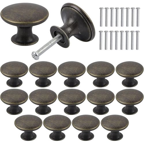 16 X Vintage Bronze Cabinet Knobs,30 Mm Drawer Door Handle,Round Furniture Knobs,Door Knobs,Furniture Handles For Kitchen Cabinets,Bedside Tables